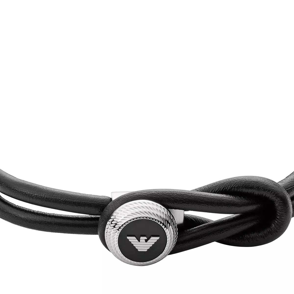 Emporio Armani Leather Bracelet Silver Black Armband - Image 2