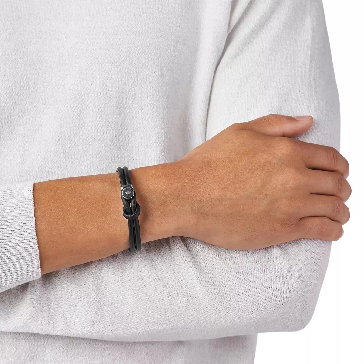 Emporio Armani Leather Toggle Bracelet Silver Armband - Image 2