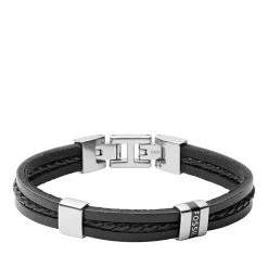 Fossil Leather Essentials Leather Multi-Strand Bracelet Black Armband