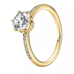 Pandora Klare Funkelnde Krone Solitärring 14k Gold-plated Unique Metal Blend Solitärring