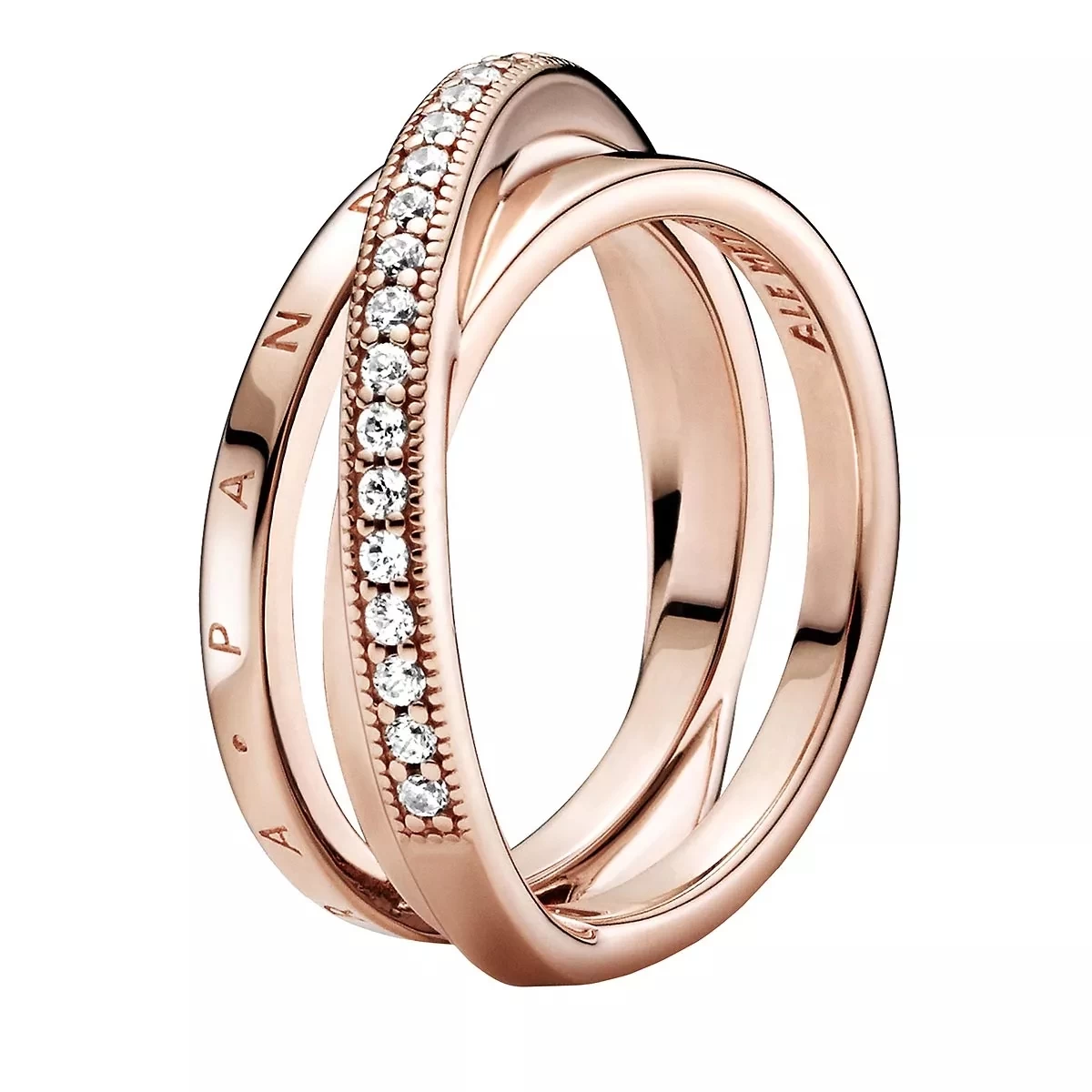 Pandora Dreifach Gekreuzter Pavé-Ring 14k Rose Gold-plated Unique Metal Blend Mehrfachring