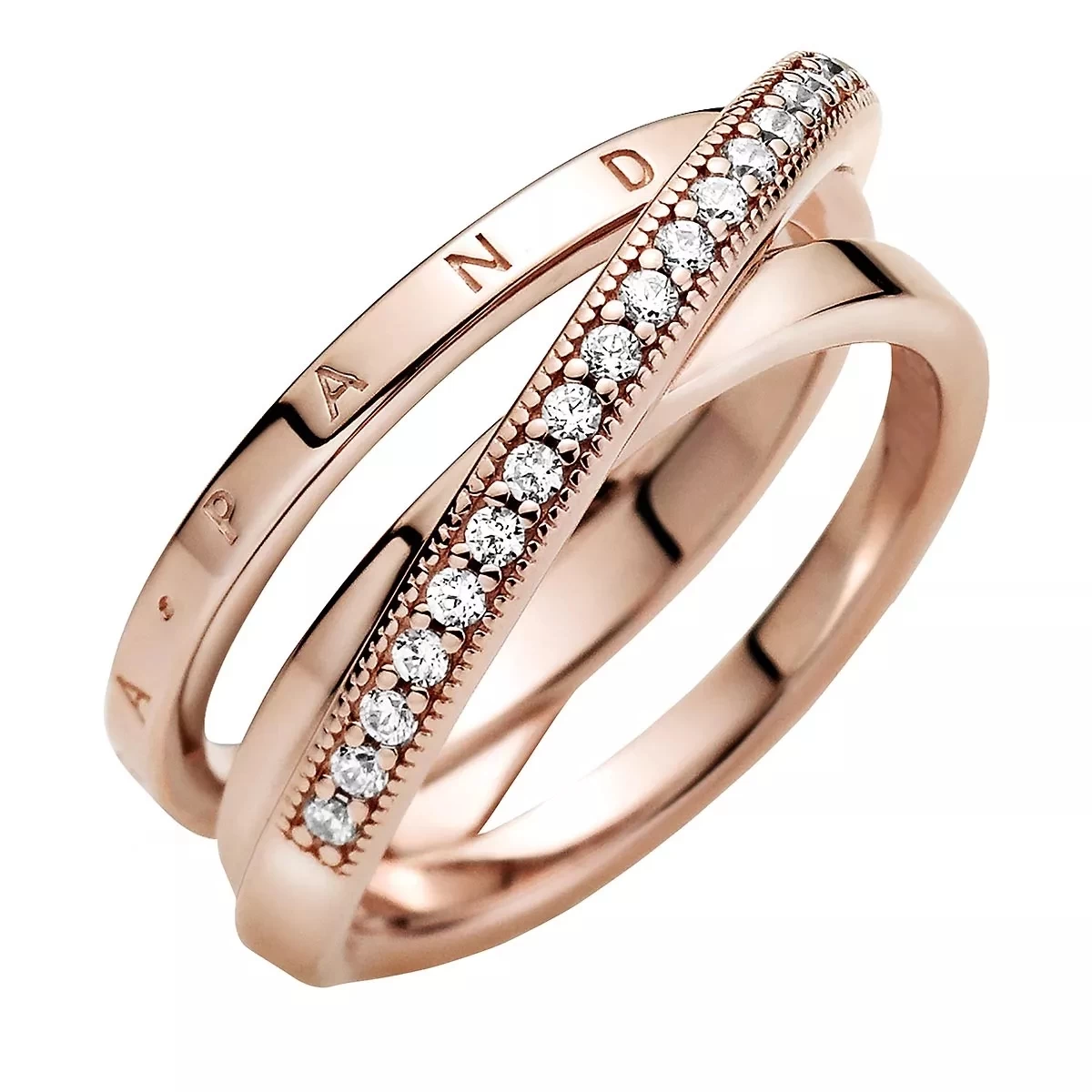 Pandora Dreifach Gekreuzter Pavé-Ring 14k Rose Gold-plated Unique Metal Blend Mehrfachring - Image 4