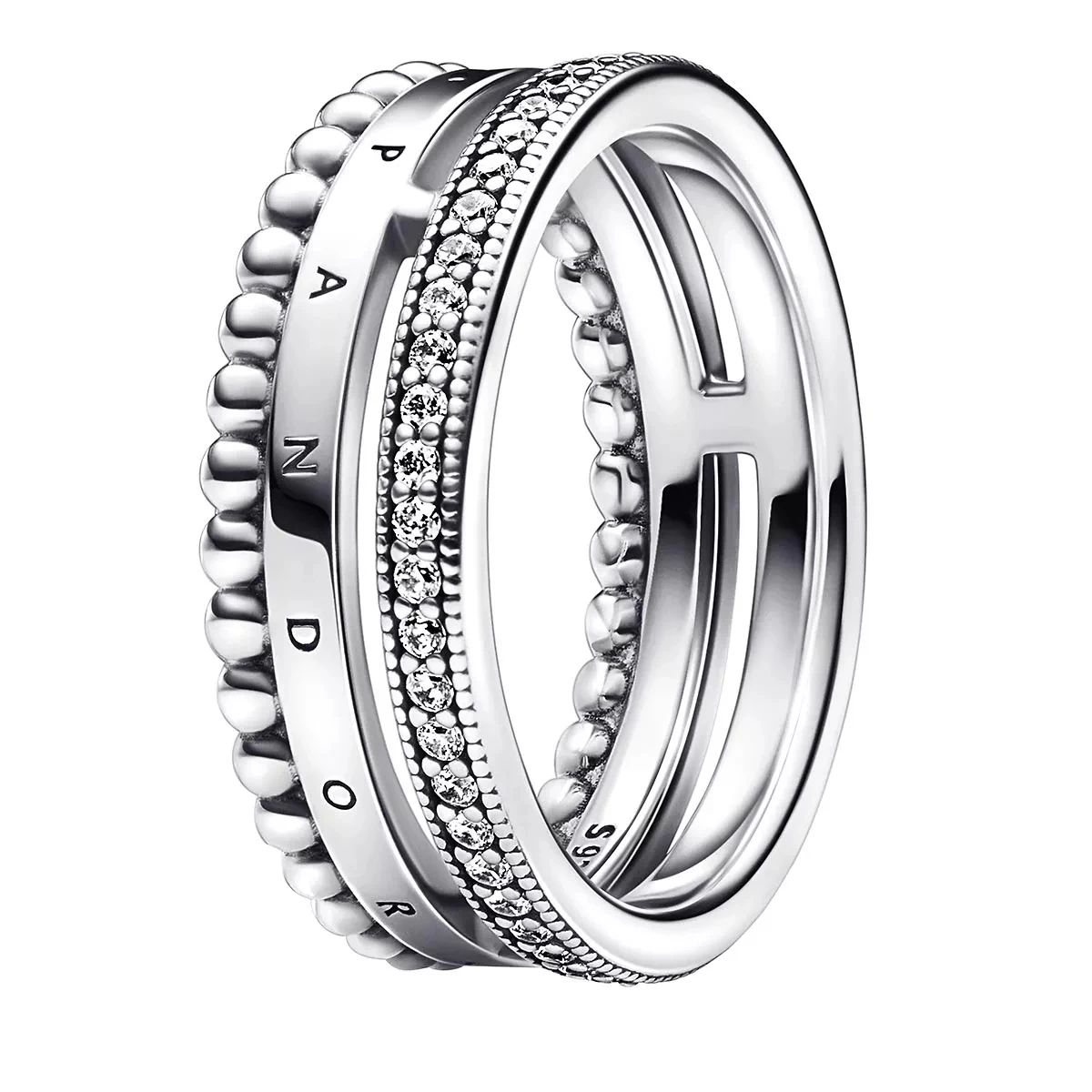 Pandora Signature Logo Pavé & Perlen Ring Sterling Silver Ring