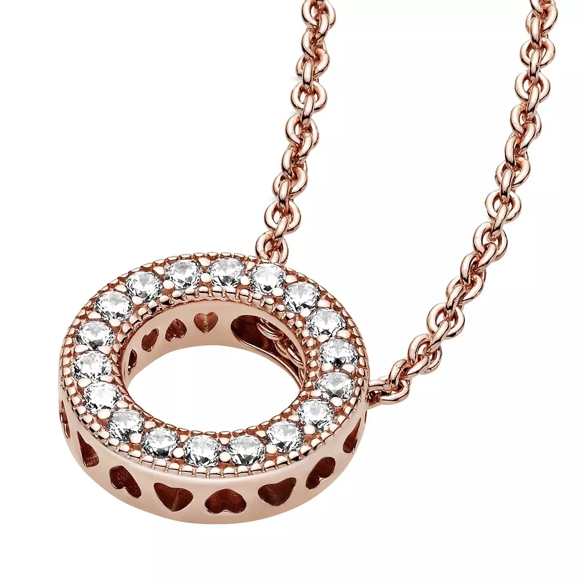 Pandora Logo Pavé-Kreis Halskette 14k Rose Gold-plated Unique Metal Blend Kurze Halskette – Bild 4