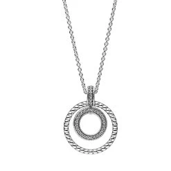 Pandora Signature Pavé & Perlen Anhänger & Halskette Sterling Silver Kurze Halskette