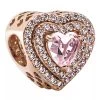 Pandora Funkelndes Mehrstufiges Herz Charm 14k Rose Gold-plated Unique Metal Blend Anhänger