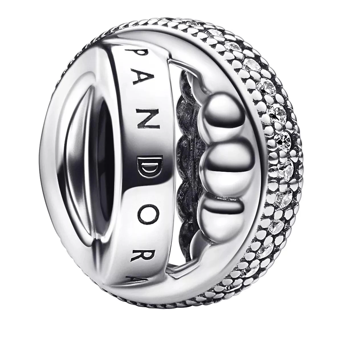Pandora Signature Logo Pavé & Perlen Charm Sterling Silver Anhänger