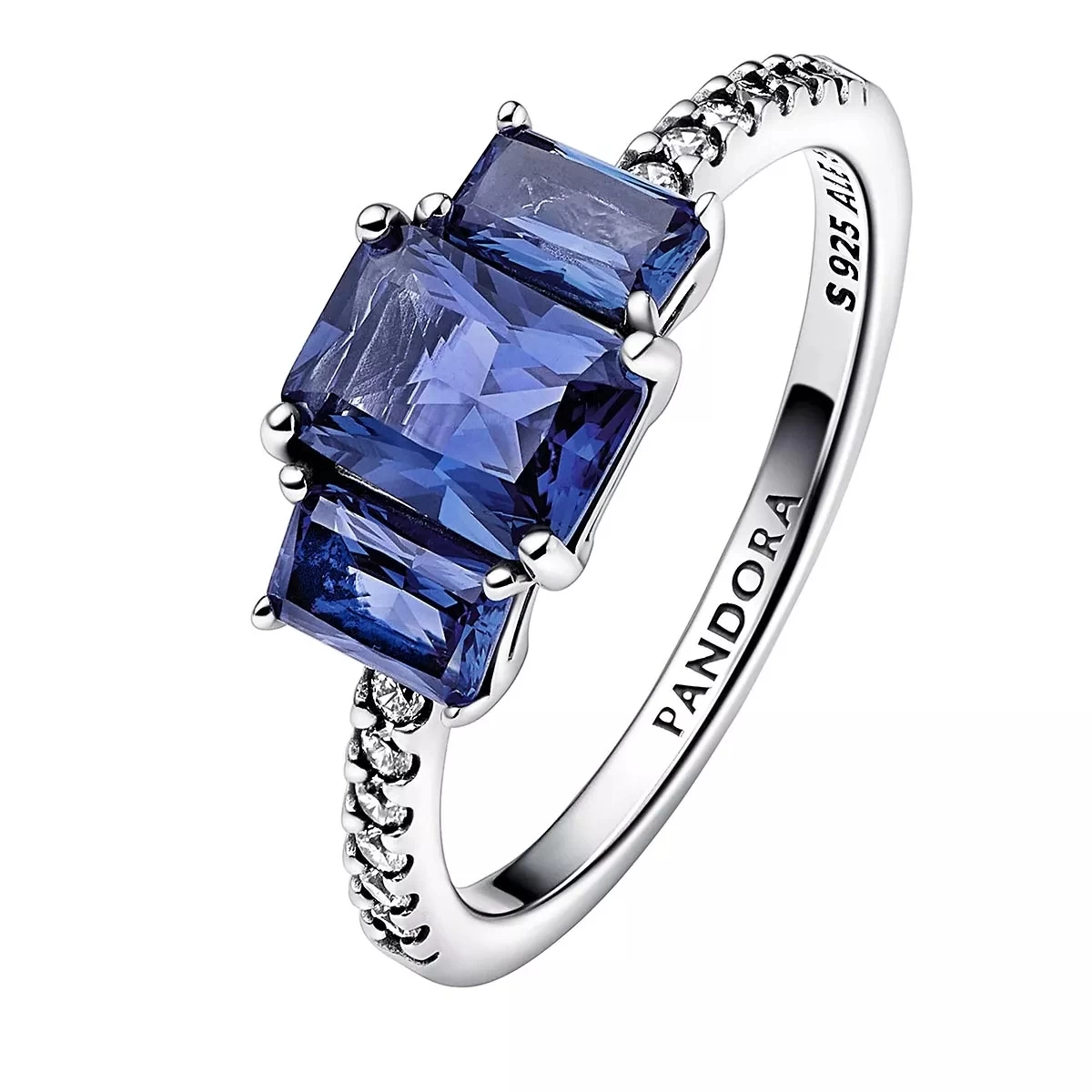 Pandora Rechteckiger Ring Mit Drei Funkelnden Steinen Blue Solitärring - Image 3
