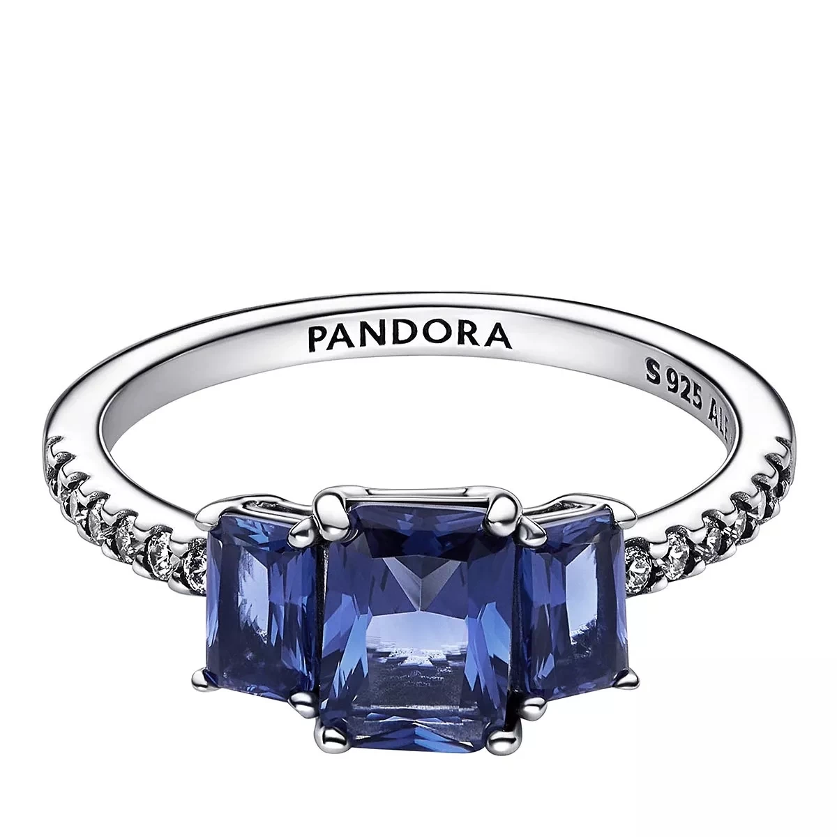 Pandora Rechteckiger Ring Mit Drei Funkelnden Steinen Blue Solitärring