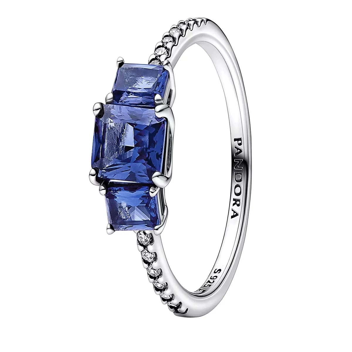 Pandora Rechteckiger Ring Mit Drei Funkelnden Steinen Blue Solitärring - Image 2