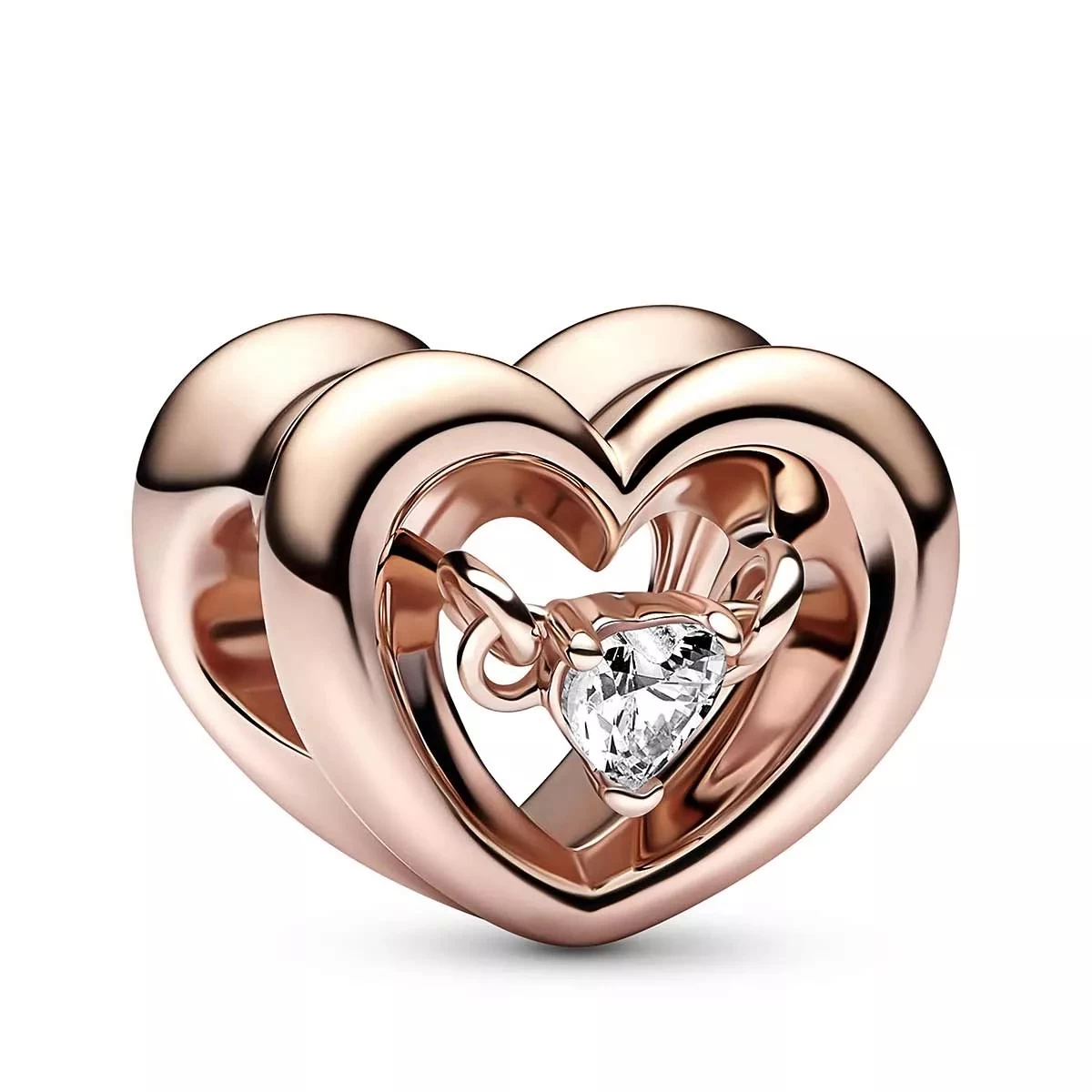 Pandora Open Heart 14k Rose Gold-plated Charm With Clear Cubic Zirconia Anhänger