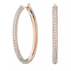 Swarovski Stone Hoop Pavé Large Rose Gold-tone Plated White Creole