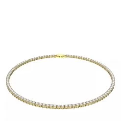 Swarovski Tennis Deluxe Round Cut Gold-tone Plated Kurze Halskette