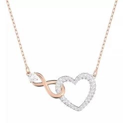 Swarovski Infinity And Heart Mixed Metal Finish Bicolor Kurze Halskette