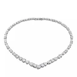 Swarovski Tennis Deluxe V Mixed Cuts Rhodium Plated Silver Kurze Halskette