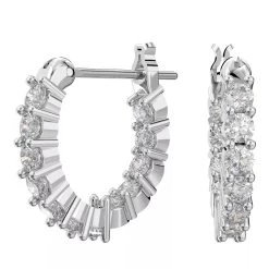 Swarovski Vittore Hoop Round Cut Rhodium Plated White Creole
