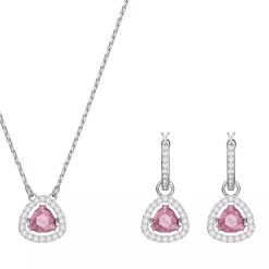 Swarovski Millenia Set Trilliant Cut Rhodium Plated Pink Creole