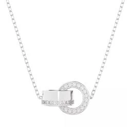 Swarovski Hollow Necklace Interlocking Loop Rhodium Plated White Lange Halskette