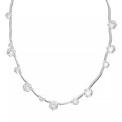 Swarovski Constella Mixed Round Cuts Rhodium Plated Silver Mittellange Halskette