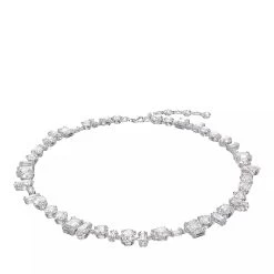 Swarovski Gema Mixed Cuts Rhodium Plated Silver Kurze Halskette