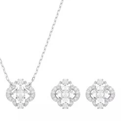 Swarovski Sparkling Dance Set Mixed Cuts Clover Rhodium Plat White Ohrstecker