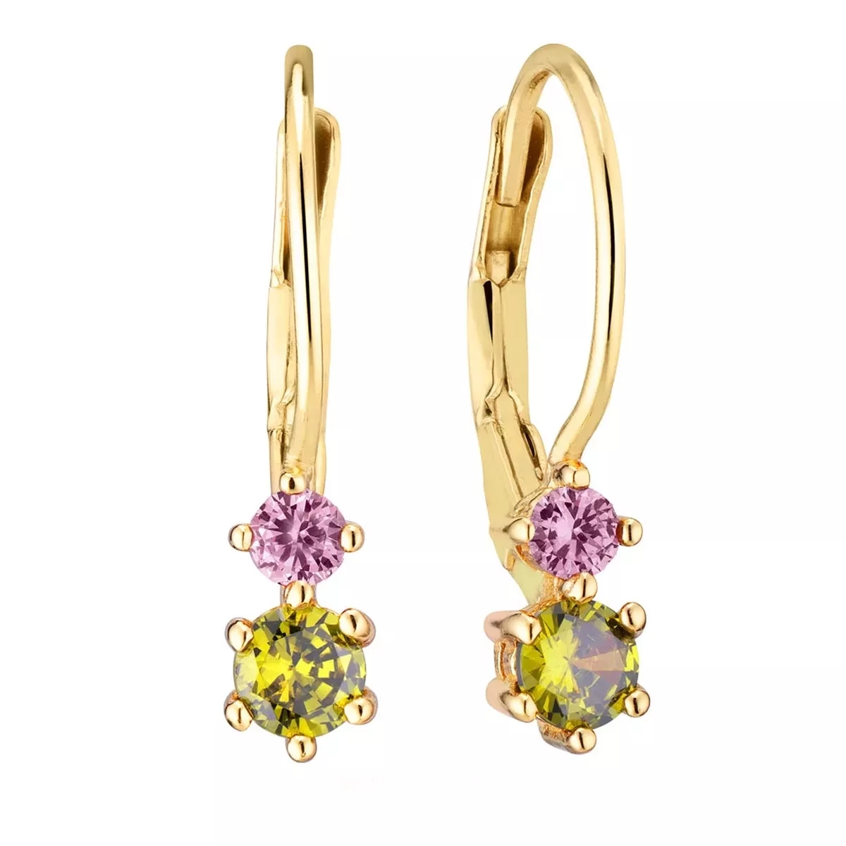 Rimini Due Earrings Yellow Gold/Olive Green/Pink Ohrhänger