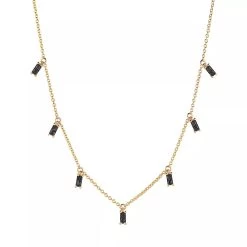 Princess Baguette Necklace Black Yellow Gold Mittellange Halskette