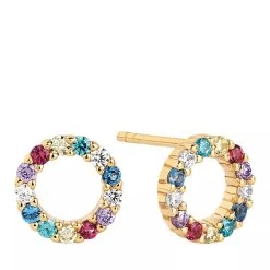 Biella Uno Piccolo Earrings Multicoloured Zirconia 18K Gold Plated Ohrstecker
